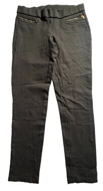 Ann Taylor Womens Small Black Pull On Skinny Pants Gold Zip Pockets Stretch